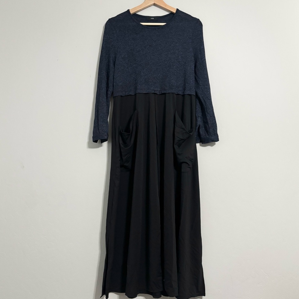 RUTI Black and Blue Midi Evening Dress